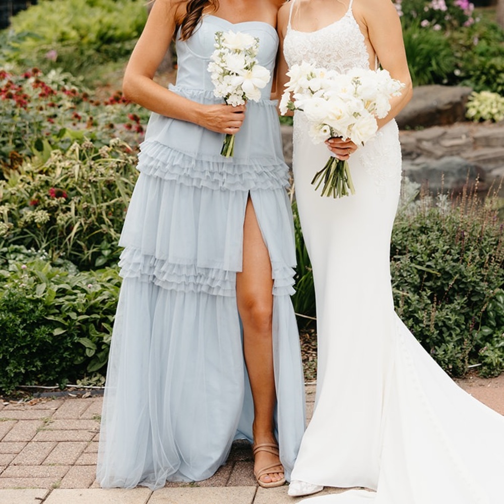 Revelry Powder Blue Ruffled Tulle Bridesmaid Dress